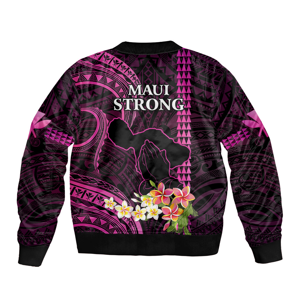 Hawaii Bomber Jacket Pray For Maui Hawaiian Plumeria Be Strong Pink Verison LT14 - Polynesian Pride