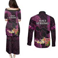 Hawaii Couples Matching Puletasi Dress and Long Sleeve Button Shirts Pray For Maui Hawaiian Plumeria Be Strong Pink Verison LT14 - Polynesian Pride