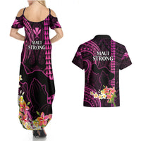 Hawaii Couples Matching Summer Maxi Dress and Hawaiian Shirt Pray For Maui Hawaiian Plumeria Be Strong Pink Verison LT14 - Polynesian Pride