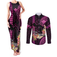 Hawaii Couples Matching Tank Maxi Dress and Long Sleeve Button Shirts Pray For Maui Hawaiian Plumeria Be Strong Pink Verison LT14 Pink - Polynesian Pride