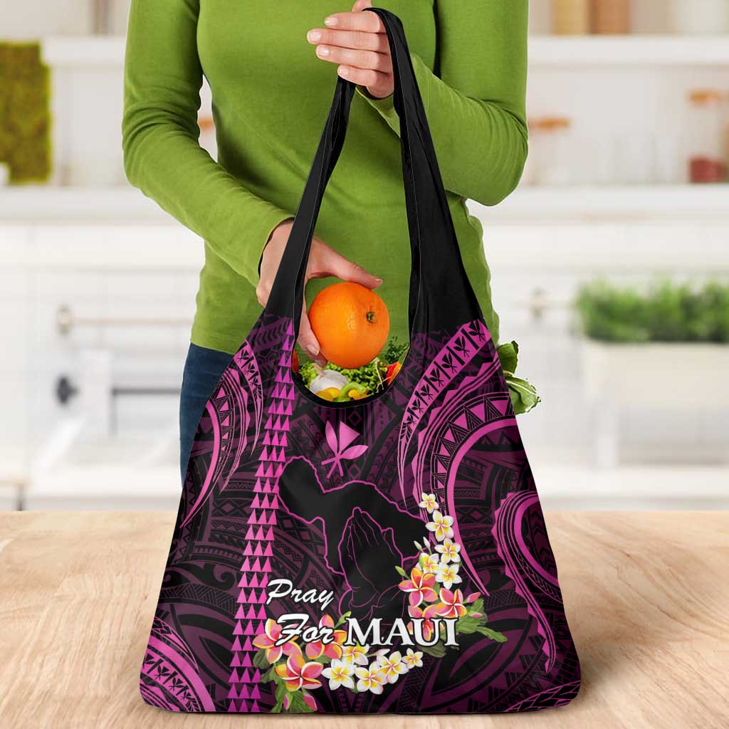Pink Hawaii Grocery Bag Pray For Maui Hawaiian Plumeria Be Strong