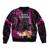 Hawaii Sleeve Zip Bomber Jacket Pray For Maui Hawaiian Plumeria Be Strong Pink Verison LT14 - Polynesian Pride