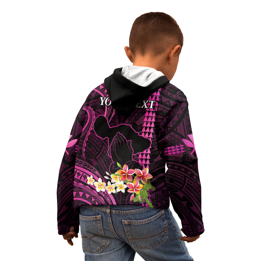 Personalised Hawaii Kid Hoodie Pray For Maui Hawaiian Plumeria Be Strong Pink Verison LT14 - Polynesian Pride