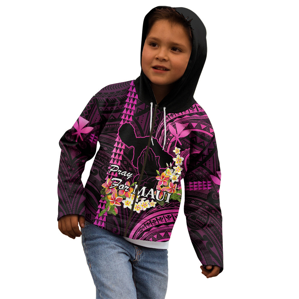 Personalised Hawaii Kid Hoodie Pray For Maui Hawaiian Plumeria Be Strong Pink Verison LT14 - Polynesian Pride