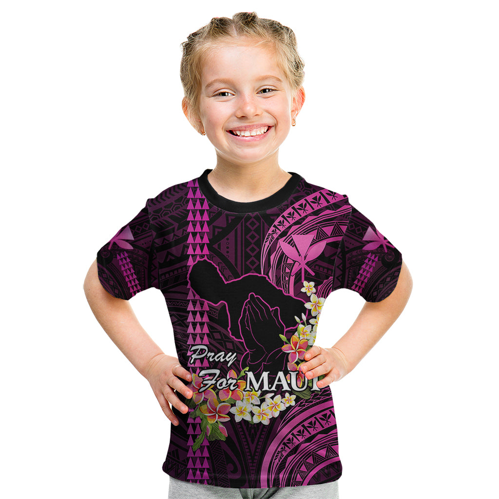 Personalised Hawaii Kid T Shirt Pray For Maui Hawaiian Plumeria Be Strong Pink Verison LT14 Pink - Polynesian Pride