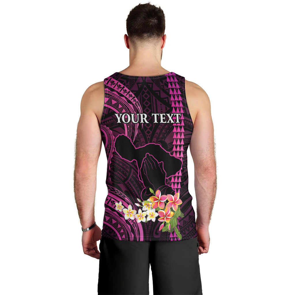 Personalised Hawaii Men Tank Top Pray For Maui Hawaiian Plumeria Be Strong Pink Verison LT14 - Polynesian Pride