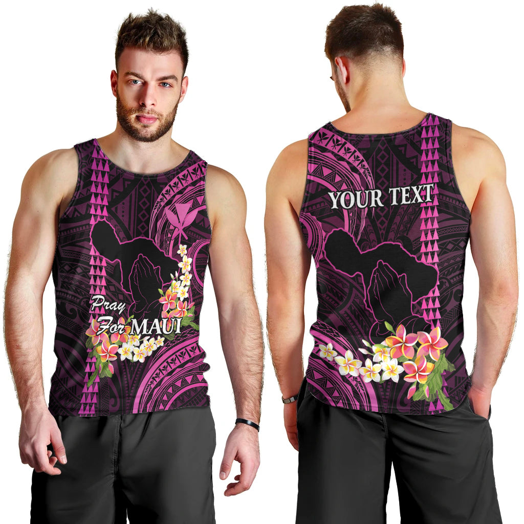 Personalised Hawaii Men Tank Top Pray For Maui Hawaiian Plumeria Be Strong Pink Verison LT14 - Polynesian Pride