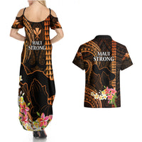 Hawaii Couples Matching Summer Maxi Dress and Hawaiian Shirt Pray For Maui Hawaiian Plumeria Be Strong Gold Verison LT14 - Polynesian Pride