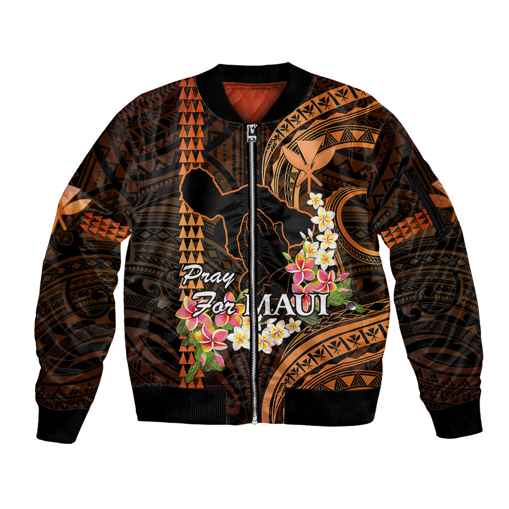 Hawaii Sleeve Zip Bomber Jacket Pray For Maui Hawaiian Plumeria Be Strong Gold Verison LT14 Unisex Gold - Polynesian Pride