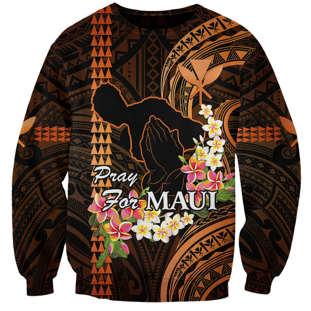 Personalised Hawaii Sweatshirt Pray For Maui Hawaiian Plumeria Be Strong Gold Verison LT14 Unisex Gold - Polynesian Pride