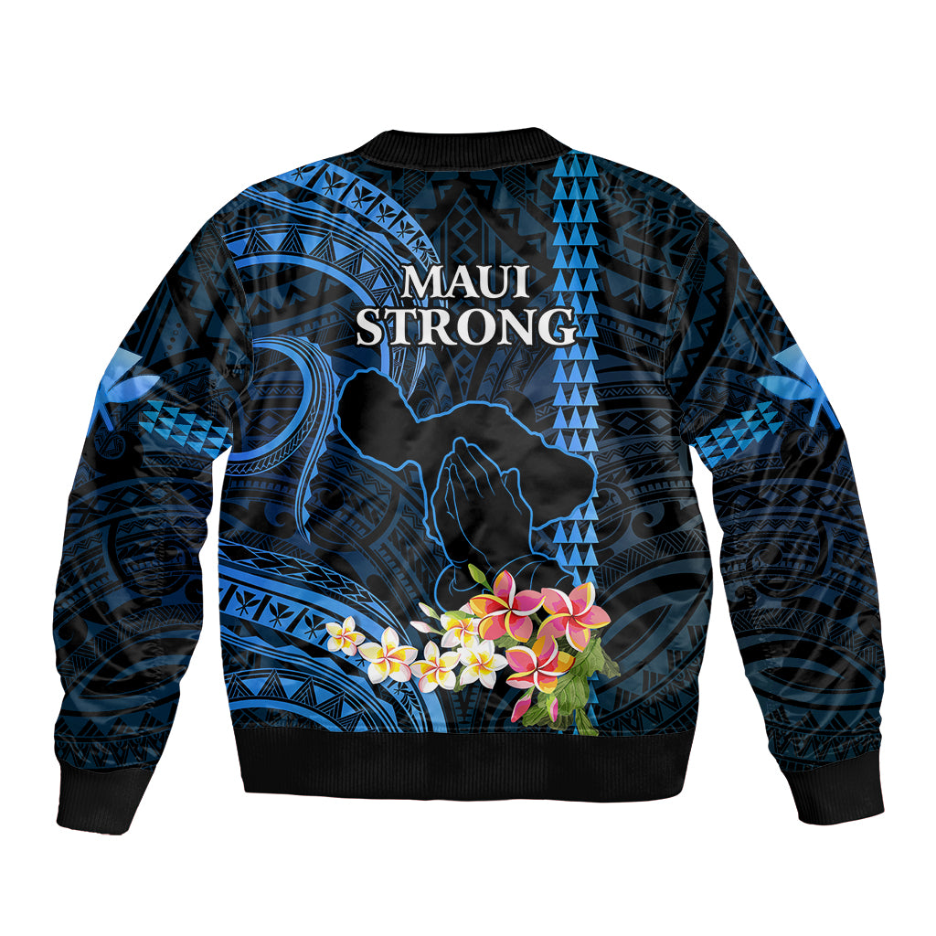 Hawaii Bomber Jacket Pray For Maui Hawaiian Plumeria Be Strong Blue Verison LT14 - Polynesian Pride