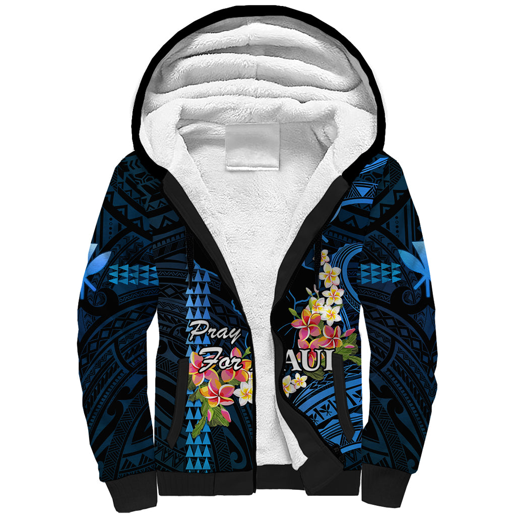Hawaii Sherpa Hoodie Pray For Maui Hawaiian Plumeria Be Strong Blue Verison LT14 Unisex Blue - Polynesian Pride