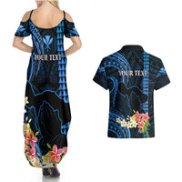 Personalised Hawaii Couples Matching Summer Maxi Dress and Hawaiian Shirt Pray For Maui Hawaiian Plumeria Be Strong Blue Verison LT14 - Polynesian Pride