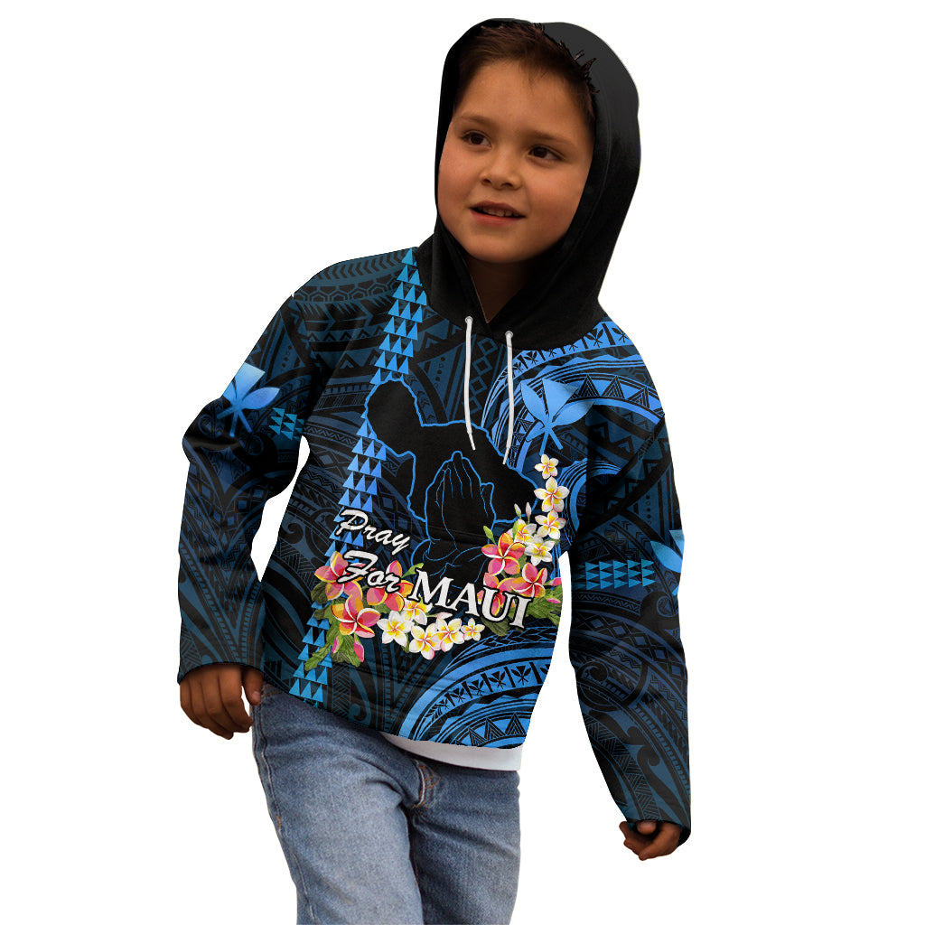 Personalised Hawaii Kid Hoodie Pray For Maui Hawaiian Plumeria Be Strong Blue Verison LT14 - Polynesian Pride