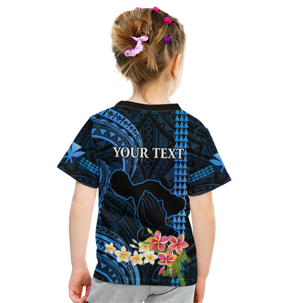 Personalised Hawaii Kid T Shirt Pray For Maui Hawaiian Plumeria Be Strong Blue Verison LT14 - Polynesian Pride