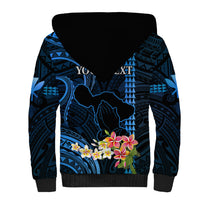 Personalised Hawaii Sherpa Hoodie Pray For Maui Hawaiian Plumeria Be Strong Blue Verison LT14 - Polynesian Pride