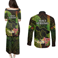 Hawaii Couples Matching Puletasi Dress and Long Sleeve Button Shirts Pray For Maui Hawaiian Plumeria Be Strong Reggae Verison LT14 - Polynesian Pride
