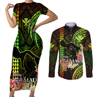 Hawaii Couples Matching Short Sleeve Bodycon Dress and Long Sleeve Button Shirts Pray For Maui Hawaiian Plumeria Be Strong Reggae Verison LT14 Reggae - Polynesian Pride