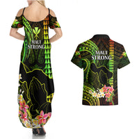 Hawaii Couples Matching Summer Maxi Dress and Hawaiian Shirt Pray For Maui Hawaiian Plumeria Be Strong Reggae Verison LT14 - Polynesian Pride