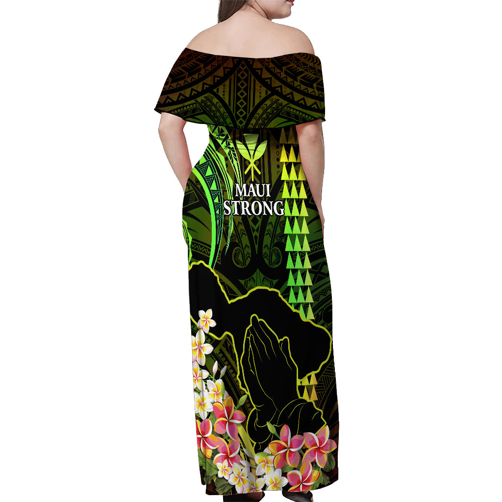 Hawaii Off Shoulder Maxi Dress Pray For Maui Hawaiian Plumeria Be Strong Reggae Verison LT14 - Polynesian Pride