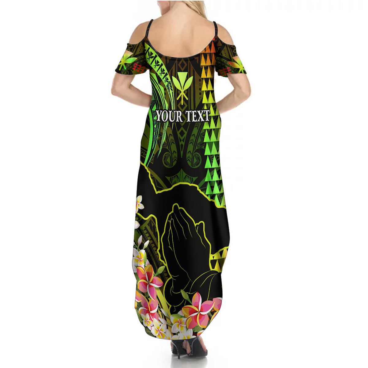 Personalised Hawaii Summer Maxi Dress Pray For Maui Hawaiian Plumeria Be Strong Reggae Verison LT14 - Polynesian Pride