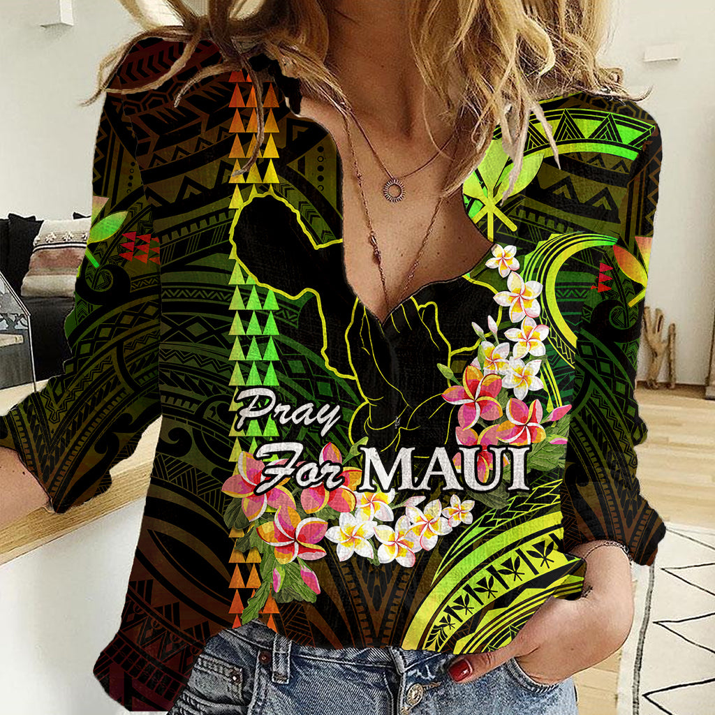 Personalised Hawaii Women Casual Shirt Pray For Maui Hawaiian Plumeria Be Strong Reggae Verison LT14 Female Reggae - Polynesian Pride