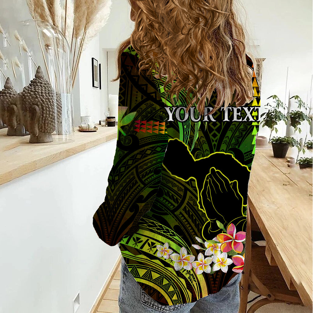 Personalised Hawaii Women Casual Shirt Pray For Maui Hawaiian Plumeria Be Strong Reggae Verison LT14 - Polynesian Pride