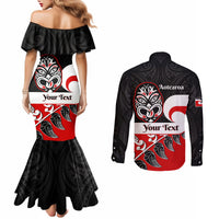 Personalised Te Reo Maori New Zealand Couples Matching Mermaid Dress and Long Sleeve Button Shirts Kia Haka Maori Fern With Tino Rangatiratanga LT14 - Polynesian Pride