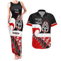 Personalised Te Reo Maori New Zealand Couples Matching Tank Maxi Dress and Hawaiian Shirt Kia Haka Maori Fern With Tino Rangatiratanga LT14 Red - Polynesian Pride