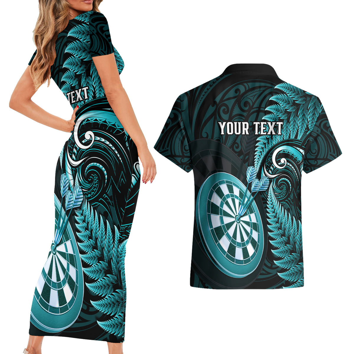 personalised-new-zealand-darts-couples-matching-short-sleeve-bodycon-dress-and-hawaiian-shirt-happiness-is-a-tight-threesome-maori-turquoise