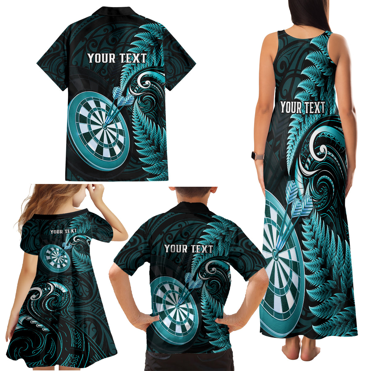 personalised-new-zealand-darts-family-matching-tank-maxi-dress-and-hawaiian-shirt-happiness-is-a-tight-threesome-maori-turquoise