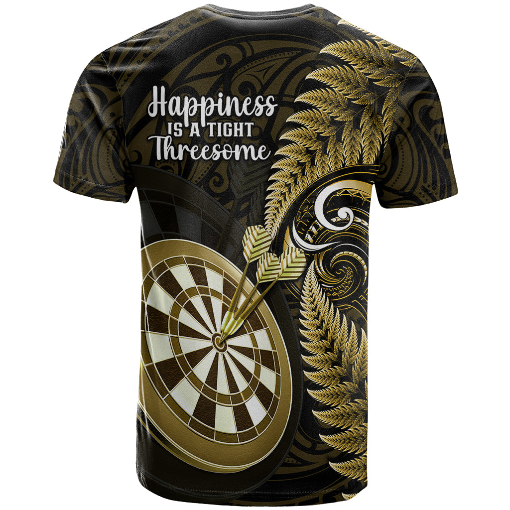 New Zealand Darts T Shirt Happiness Is A Tight Threesome Maori Gold LT14 - Polynesian Pride