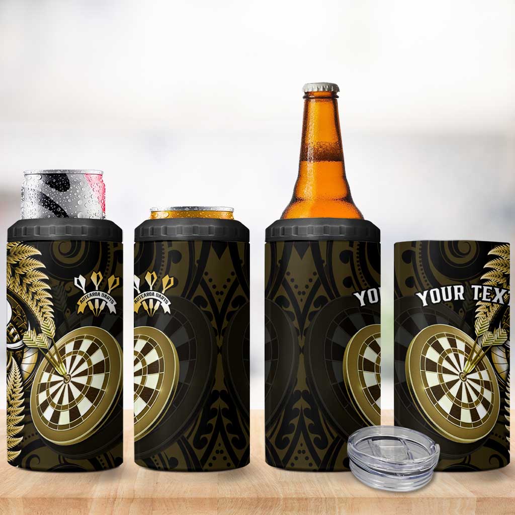 Personalised New Zealand Darts 4 in 1 Can Cooler Tumbler Happiness Is A Tight Threesome Maori Gold