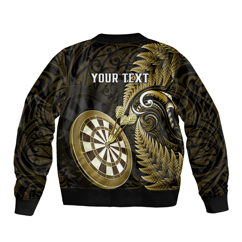 Personalised New Zealand Darts Sleeve Zip Bomber Jacket Happiness Is A Tight Threesome Maori Gold LT14 - Polynesian Pride