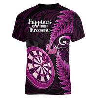 New Zealand Darts Women V Neck T Shirt Happiness Is A Tight Threesome Maori Pink LT14 - Polynesian Pride