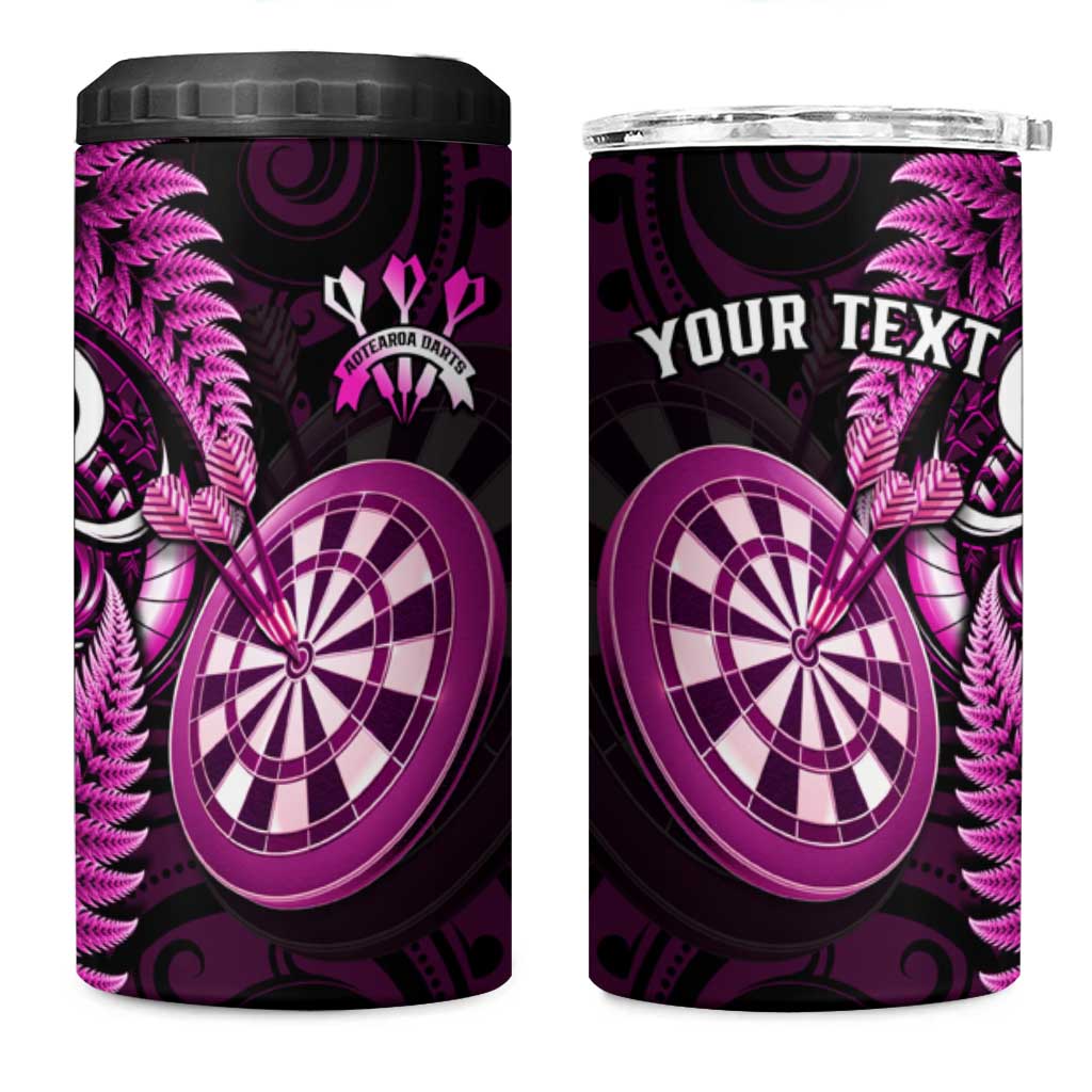 Personalised New Zealand Darts 4 in 1 Can Cooler Tumbler Happiness Is A Tight Threesome Maori Pink