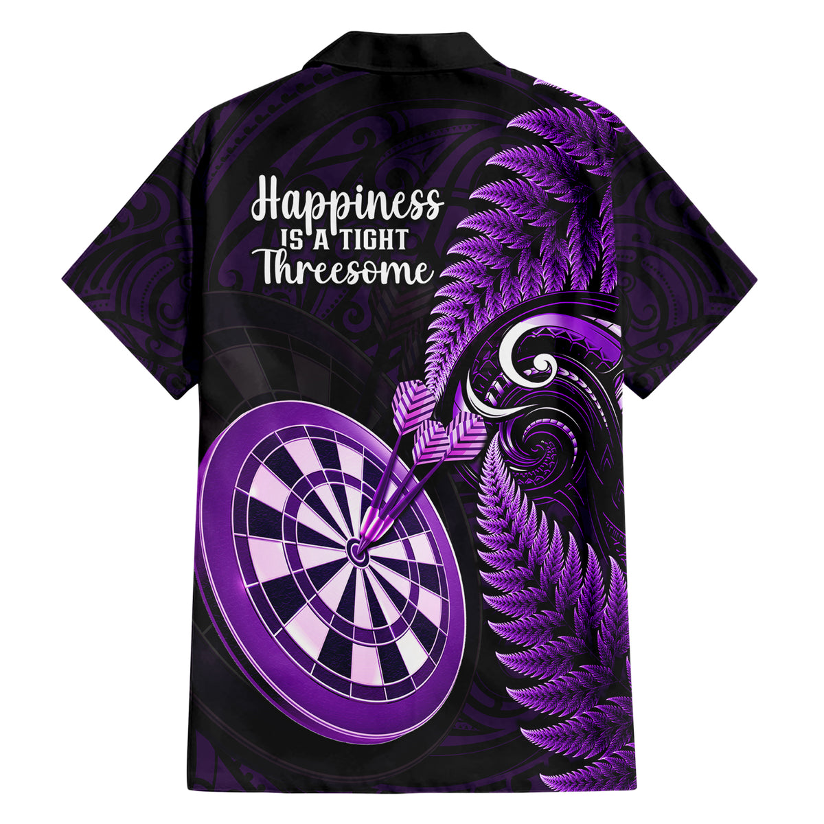 New Zealand Darts Family Matching Short Sleeve Bodycon Dress and Hawaiian Shirt Happiness Is A Tight Threesome Maori Purple LT14 - Polynesian Pride