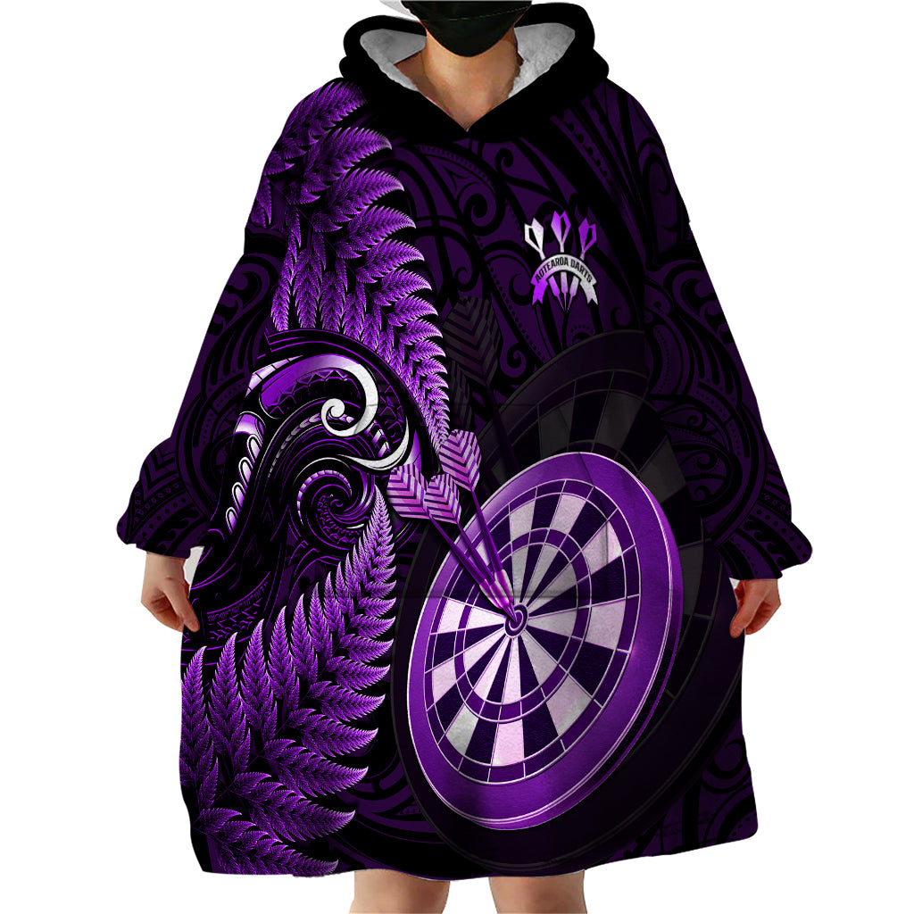 New Zealand Darts Wearable Blanket Hoodie Happiness Is A Tight Threesome Maori Purple LT14 - Polynesian Pride