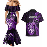 Personalised New Zealand Darts Couples Matching Mermaid Dress and Hawaiian Shirt Happiness Is A Tight Threesome Maori Purple LT14 - Polynesian Pride