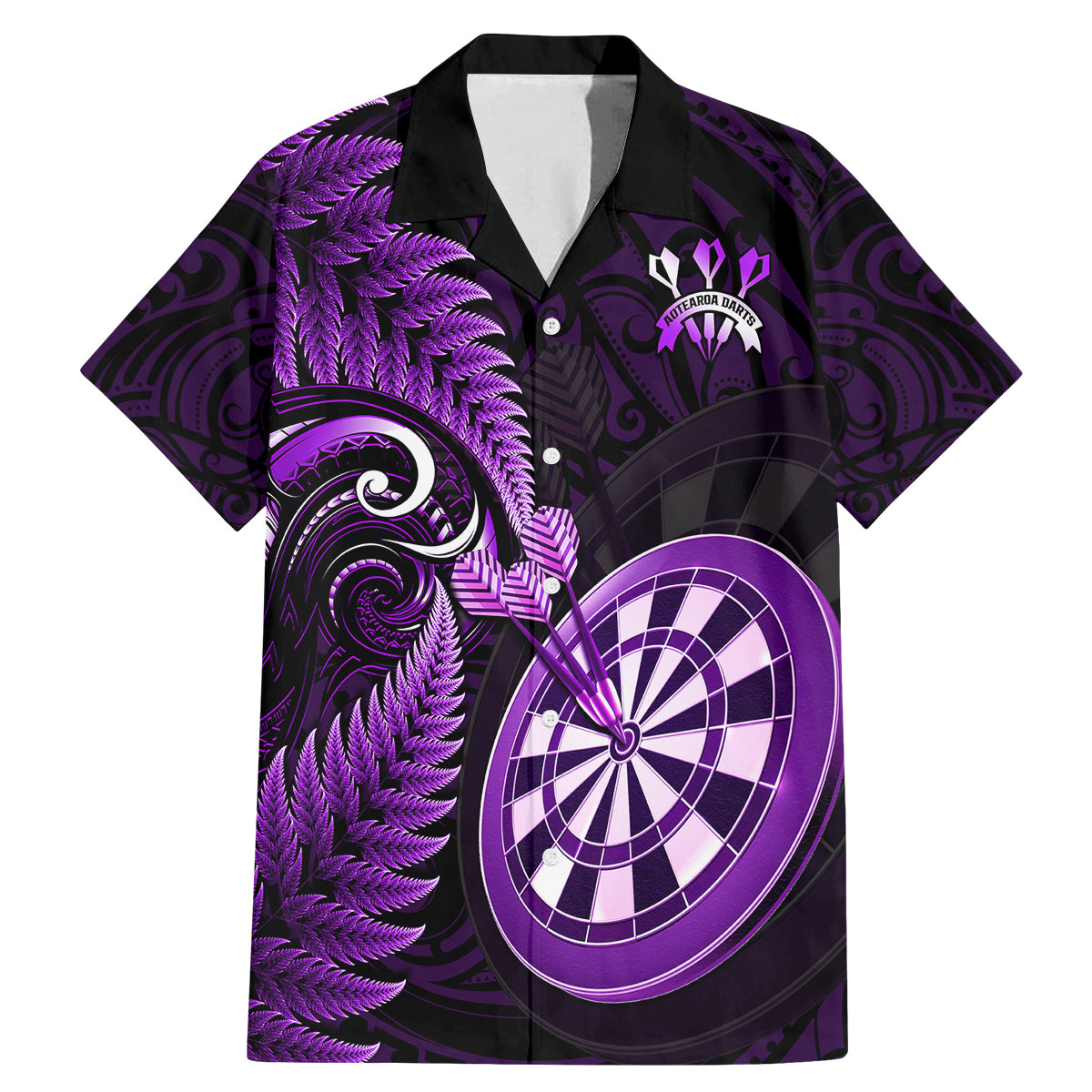 Personalised New Zealand Darts Family Matching Mermaid Dress and Hawaiian Shirt Happiness Is A Tight Threesome Maori Purple LT14 Dad's Shirt - Short Sleeve Purple - Polynesian Pride
