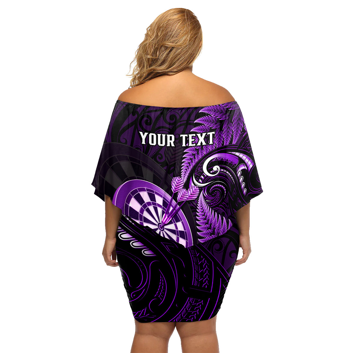 Personalised New Zealand Darts Family Matching Off Shoulder Short Dress and Hawaiian Shirt Happiness Is A Tight Threesome Maori Purple LT14 - Polynesian Pride