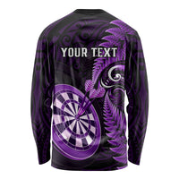 Personalised New Zealand Darts Long Sleeve Shirt Happiness Is A Tight Threesome Maori Purple LT14 - Polynesian Pride