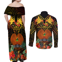 Papua New Guinea Central Province Couples Matching Off Shoulder Maxi Dress and Long Sleeve Button Shirts Papua Niugini Coat Of Arms With Flag Style LT14 - Polynesian Pride
