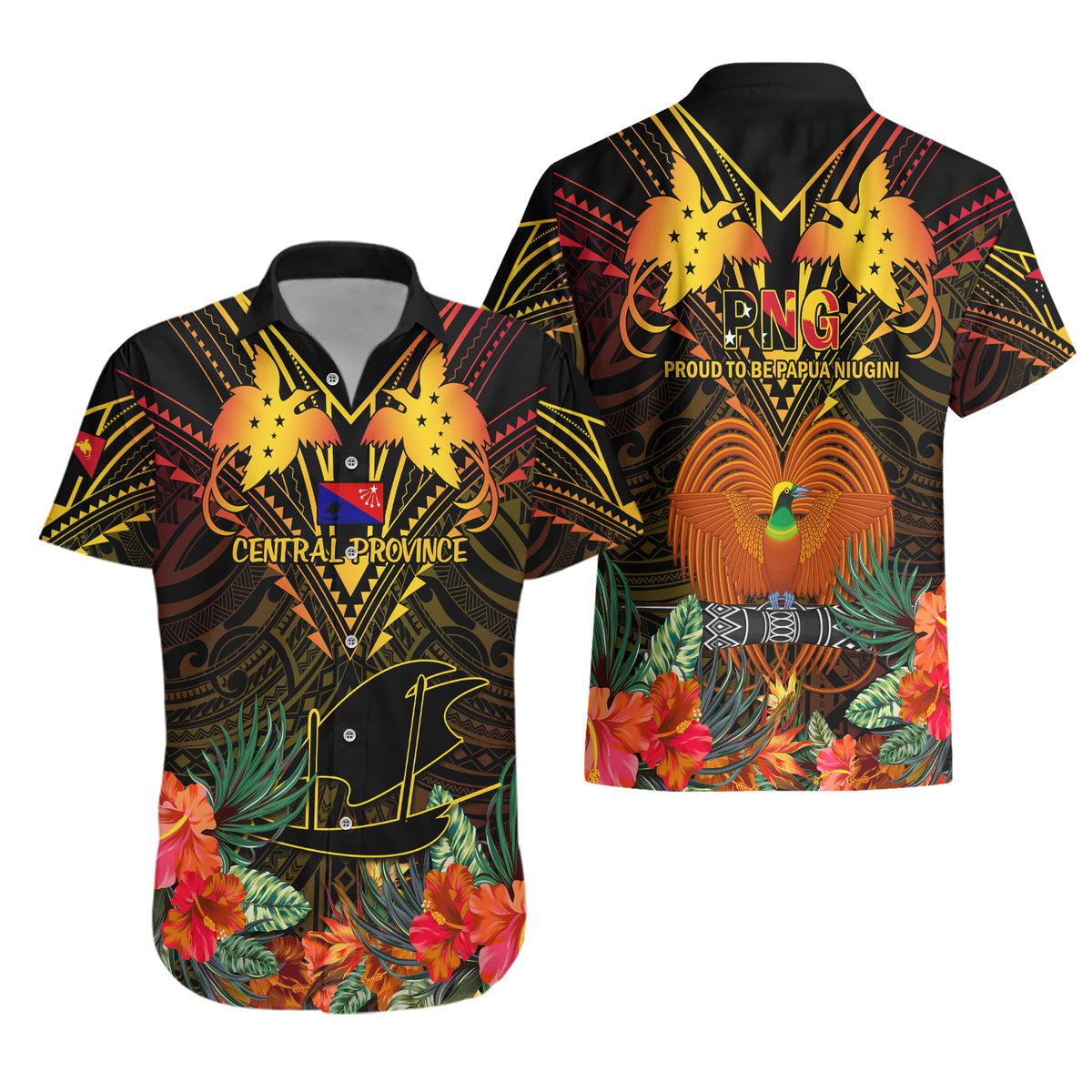 Papua New Guinea Central Province Hawaiian Shirt Papua Niugini Coat Of Arms With Flag Style LT14 - Polynesian Pride
