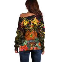 Papua New Guinea Central Province Off Shoulder Sweater Papua Niugini Coat Of Arms With Flag Style LT14 - Polynesian Pride