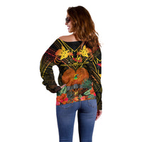 Papua New Guinea Central Province Off Shoulder Sweater Papua Niugini Coat Of Arms With Flag Style LT14 - Polynesian Pride