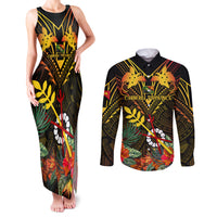Papua New Guinea Chimbu Province Couples Matching Tank Maxi Dress and Long Sleeve Button Shirts Papua Niugini Coat Of Arms With Flag Style LT14 Black - Polynesian Pride