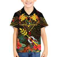 Papua New Guinea Chimbu Province Family Matching Off Shoulder Short Dress and Hawaiian Shirt Papua Niugini Coat Of Arms With Flag Style LT14 Son's Shirt Black - Polynesian Pride