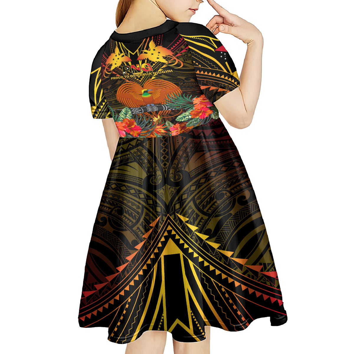 Papua New Guinea Chimbu Province Kid Short Sleeve Dress Papua Niugini Coat Of Arms With Flag Style LT14 - Polynesian Pride
