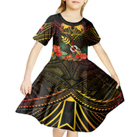 Papua New Guinea Chimbu Province Kid Short Sleeve Dress Papua Niugini Coat Of Arms With Flag Style LT14 - Polynesian Pride